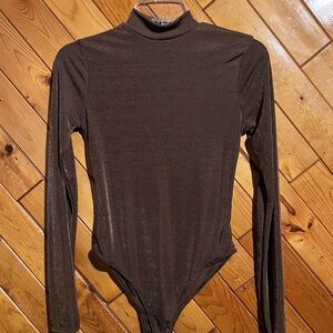 Brown Mesh Bodysuit | Long Sleeve Sheer Top NWOT